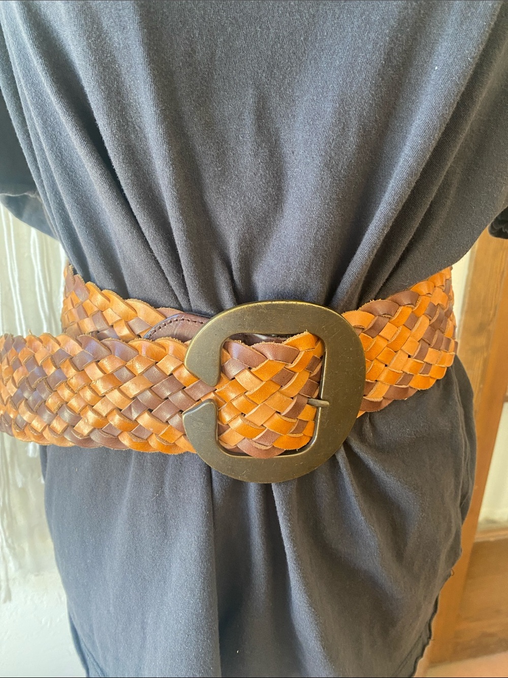 Vintage Linea Pelle wide woven leather belt!